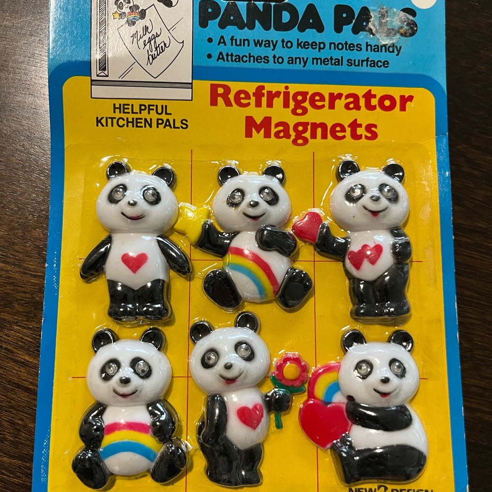 Vintage retro Panda Pals Refrigerator Magnets - Black, White, and Red